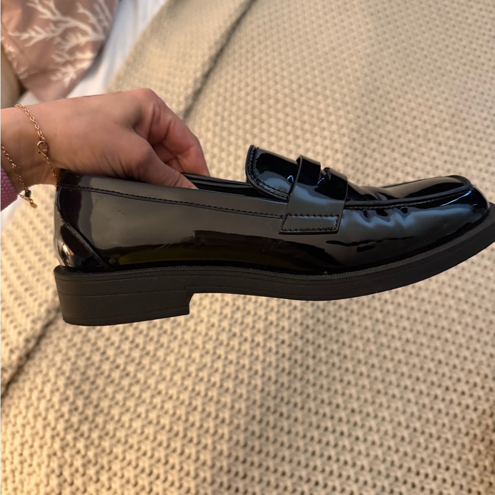 Zara Black Patent Leather Penny Loafers